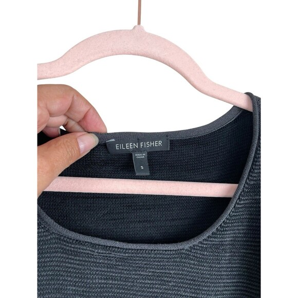 Eileen Fisher Petite Sz S Boucle Knit Poncho Pullover Black Oversized Preowned - Picture 5 of 11